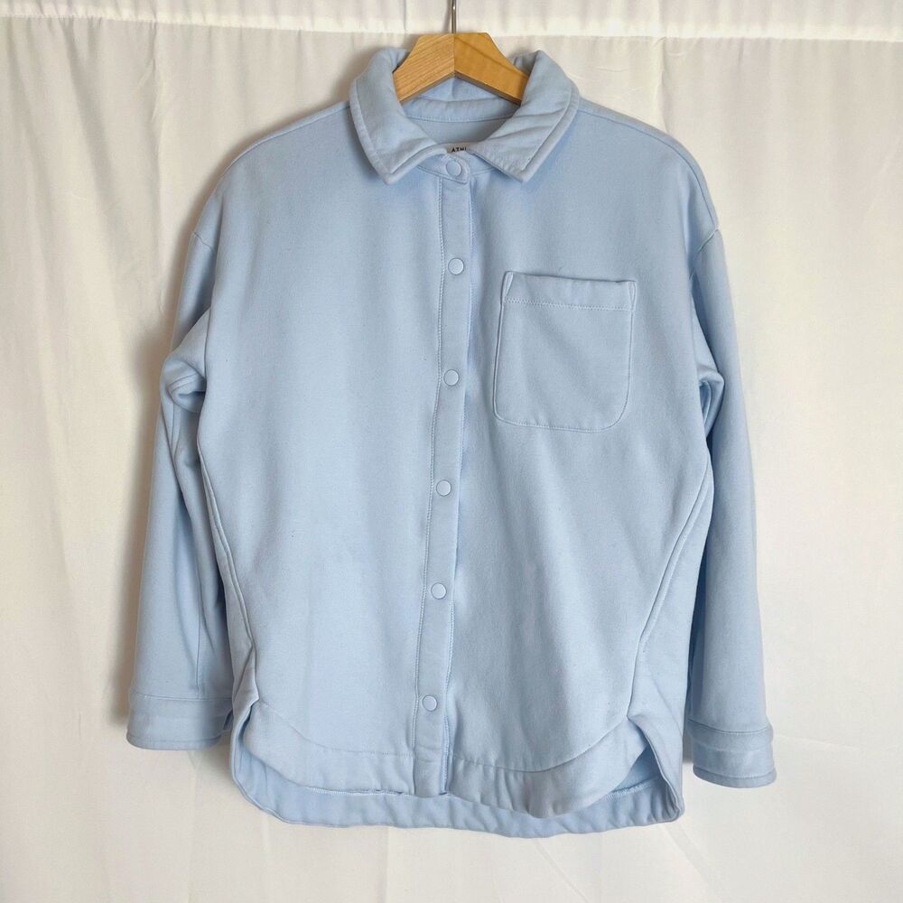 Athleta Girl RetroActive Oversized Shacket Ice Blue Button Up Size L/12 Girl's - Picture 2 of 7